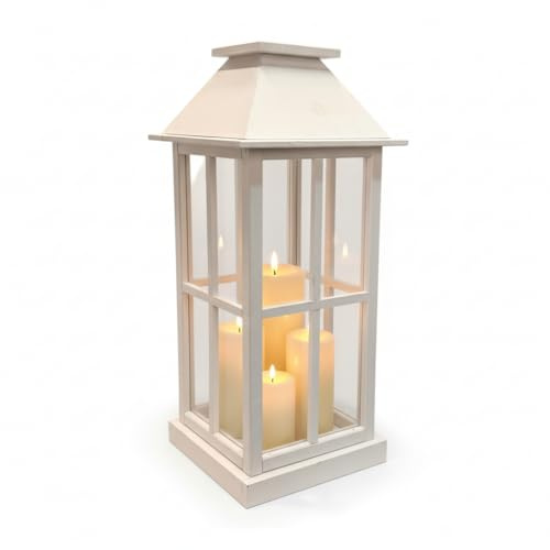 WEECO Große Weiße Holzlaterne 74 cm – Elegante Dekolaterne mit Plexiglas für Wohnzimmer, Balkon, Terrasse & Garten