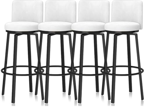 Taburetes de bar modernos Juego de 1/2/3/4 for isla de cocina, asiento tapizado, taburetes de altura, silla alta giratoria for el hogar, cafetería, sala de estar, blanco(4 PCS 75cm,Black Leg)