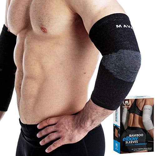 Mava Sports Manicotto Di Compressione in Fibra Di Carbone Di Bambù Per Il Gomito, Supporto Ideale Per Il Sollevamento Pesi, L'artrite, La Tendinite; Bande Di Compressione Per Uomini E Donne, Black L