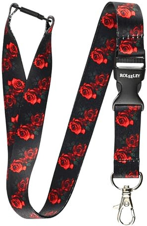 Mehrfarbig Schlüsselband Umhängeband Trageband mit Sicherheitsverschluss und Schwenk Karabinerhaken(1 schwarz mit Rosen)