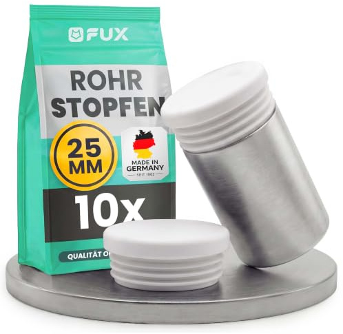 FUX 10 Stück Rund Rohrstopfen, Lamellenstopfen (25mm, 1-2mm, Weiß) | Lamellenstopfen für Rundrohre, werkzeuglos einsteckbar, wetter- und UV-beständig, als Möbelgleiter und Endkappe