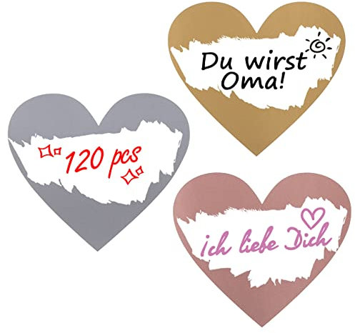Kesote 120x Rubbellose Scratch Sticker Rubbel Etiketten Herz Rubbellos Aufkleber Gold Silber Rosegold für Überraschung, 7,5cm
