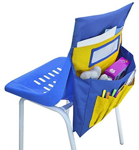 School Classroom Chair Pocket Organizer with Name Tag Slot Chair Back Buddy Pocket Chart Washable Canvas Seat Storage Pocket for Home School Daycare