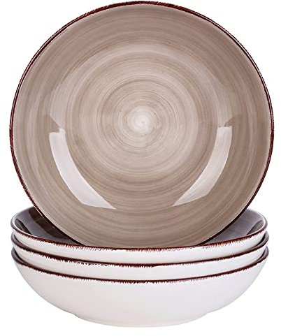 vancasso Serie Bella Platos Hondos 4 Piezas Juego de Platos para Sopa Vajillas de Gres Esmaltada Vajillas Retro, Marrón