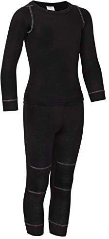icefeld® - atmungsaktives Thermo-Unterwäsche Set für Kinder - warme Wäsche aus langärmligem Oberteil + Langer Unterhose (ÖkoTex100) (110/116, schwarz)