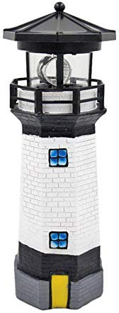 Faro Marino con Luce LED Solare con Sensore di Movimento Luce Solare a LED Lanterna Rotante Lampada da Esterno Impermeabile per Giardino Balcone Cortile Esterno Decorazioni (Nero)
