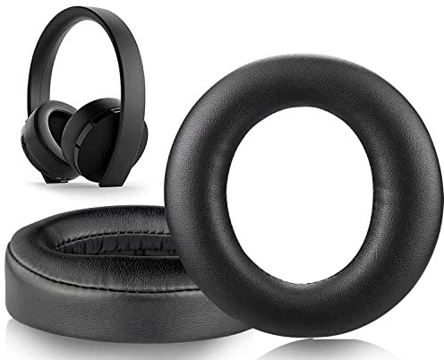 SOULWIT Almohadillas de Repuesto para Sony New Gold Wireless Playstation PS4 Headset, 2018 Version, Model CUHYA-0080, con Cuero de Proteína Suave, Espesor Agregado (Negro)