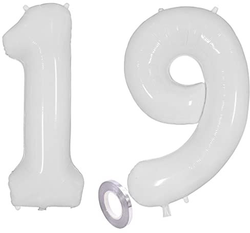 Weiß Luftballons Zahl 19. Geburtstag deko Mädchen Junge,Zahlen Ballon 19 Geburtstag deko, 40 Zoll Weiß Heliumballon 19 jahre Geburtstagsdeko Mädchen Junge Aufblasbar Helium Folienballon 19 Weiß(19)
