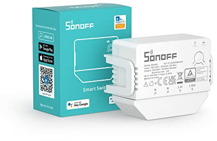 SONOFF MINI R3 16A Bluetooth rete di distribuzione interruttore intelligente senza filo neutro soluzione con S-MATE eWeLink telecomando compatibile con Alexa,Google Home, Alice