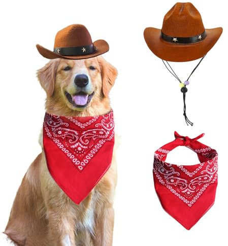 AWOCAN Cowboyhut und Bandana, Schal, Hund, Katze, Sombrero, Welpenhut, Hund, Katze, Kostüm, Cosplay-Kappe, Welpen, Haustier, Hund, Katze, Urlaub, Haustier-Party-Dekoration (Kaffee)