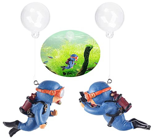 Zayookey 2 Stück Aquarium Taucher Aquarium Dekoration Floating Diver Fish Tank Resin Ornament für alle Arten von Fischen und Aquarien (blu)