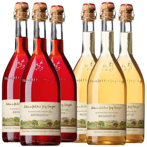 6er Probierpaket Duftig & Fruchtig Alkoholfrei Prickelnd, Jörg Geiger mit Gratis Sektverschluss