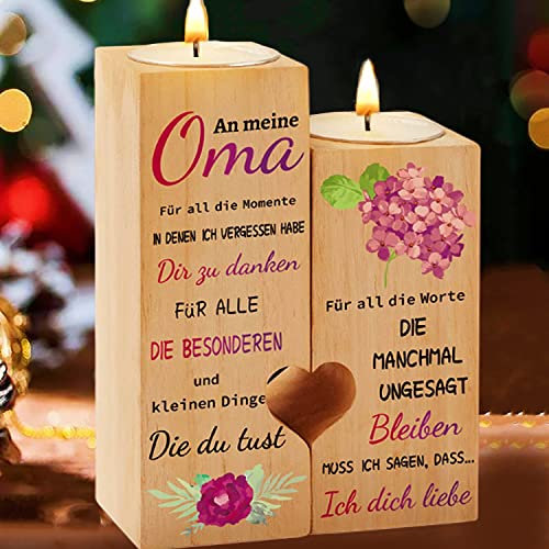 Oma Geschenk Kerzenständer,kerzenständer Geschenke für oma,Wooden Heart Shaped Candle Holde,Geburtstagsgeschenk für oma,Kerzenständer Mit Spruch,Oma Geschenk