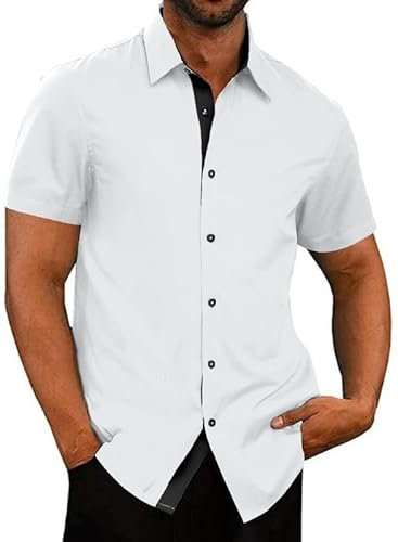 Meilicloth Hemd Herren Kurzarm Freizeithemd Businesshemd Kurzärmliges Herrenhemden Regular Fit Weiss Kurzarm Hemden Slim Fit Männer Sommerhemden Bügelfrei Faltenfrei Oberteile Sommer Weiß XXL