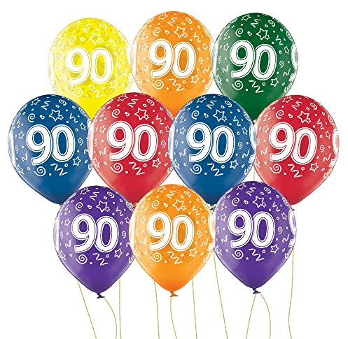 10 bunte Luftballons 90. Geburtstag Made in EU Metallic 30cm Ballons 90 Geburtstag 90 Jahre Party Ballon 90 Dekoration Luftballons Zahl 90