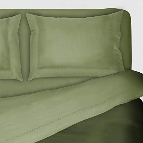 I SOGNI Completo letto matrimoniale puro cotone con angoli completo e ricamato tinta unita 2 piazze (matrimoniale Classico 2 Piazze, verde salvia)