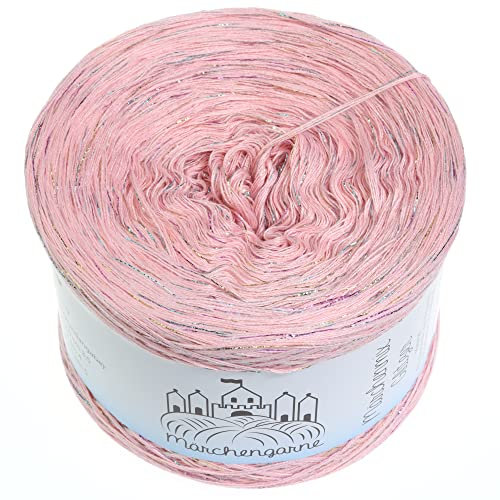 Bobbel Wolle Uni + Multicolour Glitzer 300g - 1140m 4Fach Farbverlaufsgarn Größe Strickwolle Häkeln (Rosé Multicolour Glitzer)