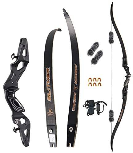 surfwolf Bogenschießen Recurvebogen Takedown Recurvebogen Bogen und Pfeil für Erwachsene 17/19/21 Jagdbogen Jagdrecurvebogen ILF BogenGriff und Wurfarme（schwarz,H19-60-30lbs）