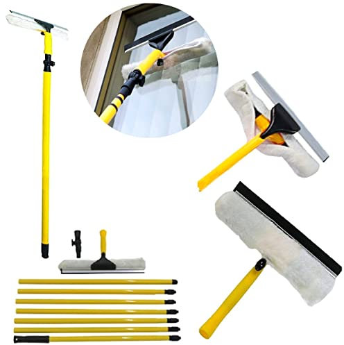 Telescopic Conservatory Window Glass Cleaner Cleaning Kit 3.5M Long Extendable Squeegee Conservatory Pole Aluminium Metal Soft Rubber Mop