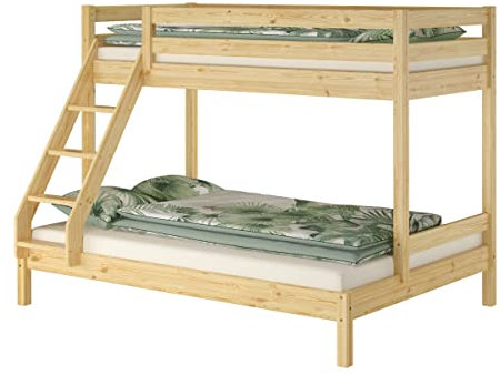Erst-Holz®Doppel-Etagenbett 140x200 und 90x200 Erwachsenen-Stockbett Kiefer Massivholz Natur V-60.18-09-14Rollrost und Matratze inkl.