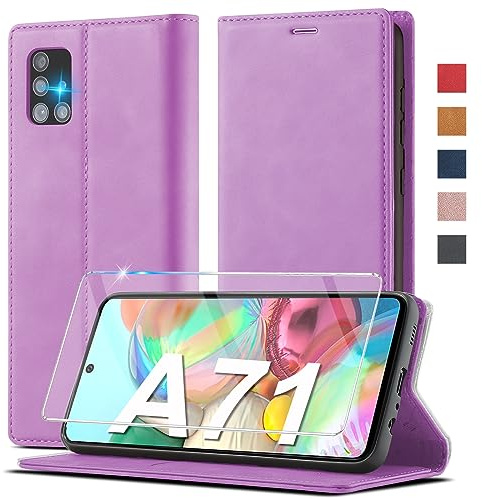 Ailicici Galaxy A71 Leder Hülle mit Wallet und Ständer - Flip Case mit Geldbörse, Magnetisch, Lila, Kunstleder