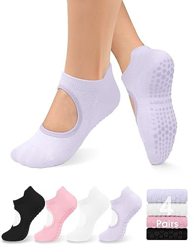 yeuG Griffsocken für Damen, Pilates-Socken mit Griffen, offene Oberseite, rutschfeste griffige Socken für Yoga, Barre, Lagree, Schwangerschaft, Zumba