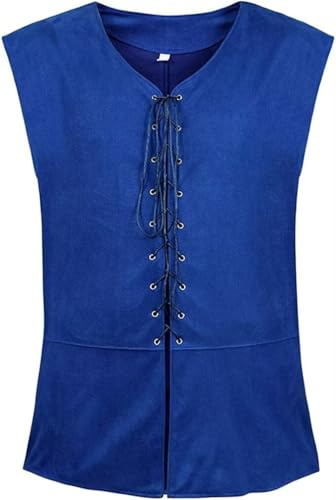 Renaissance Men's Suede Reversible Vest Medieval Pirate Costume Gothic Waistcoat Victorian Halloween Blue XS