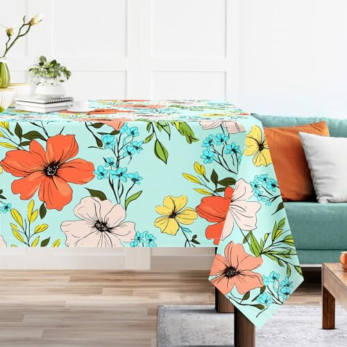 Arquiel Tischdecke Rechteckige Florale, Wasserabweisend Aquarell Tischdecken Tischtuch Deko, Polyester Tischdeck FüR Garten, KüChe Parteien FrüHling/Sommer (Orangefarbene Blüten, 140 x 180 cm)