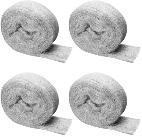Shineboc Steel Wool for Mice Control 4 Pcs, 3.1x13 Ft Wool, for Gap Fill Fabric, Keep Mice Away from Holes, Siding, Pipeline, Vents in Garden, House, Hardware DIY Kit（ #00 Fine）