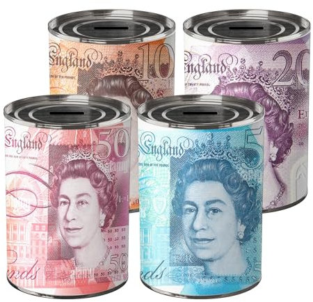 GULLAIIR 1pc MONEY TIN BOX Sterling Bank Note - Piggy Bank, Coin Can, Savings Can, Birthday & Christmas Fund (1Pc SMALL RANDOM)