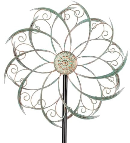 Viveta Windspiel, kinetische Windmühle für den Hof, rostfrei und wasserdicht, Windräder mit 4 stabilen Pfahlen, Windskulpturen für Gartendekoration, 33 x 144 cm
