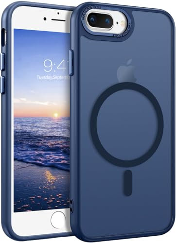 GUAGUA Magnetisch Hülle für iPhone 8 Plus, iPhone 7 Plus [Kompatibel mit MagSafe] Matt Handyhülle Stoßfest Durchscheinende Rückseite Dünn Schutzhülle Case für iPhone 8 Plus/7 Plus (5,5 Zoll) Blau