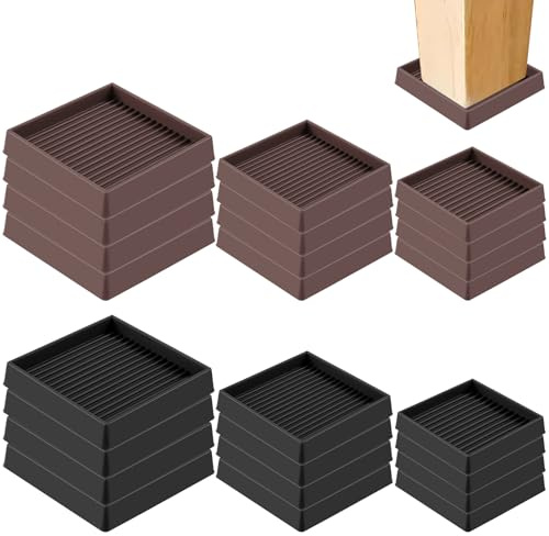 Swpeet 4Pcs 3 x 3 Square Black Rubber Anti Skid Caster Cups Non Slip Furniture Pads Kit, Anti-Slip Gripper, Anti Skid Furniture Feet Anti Slide Floor Stoppers for Bed Couch Table Chair Stoppers