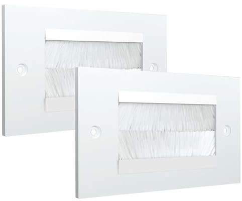 Rhinocables Double Gang Faceplate Brush Plate with Black or White Brushes for Wall-Mounted Installation - Tidy Cable Pass Through Insert for Wires and Cables