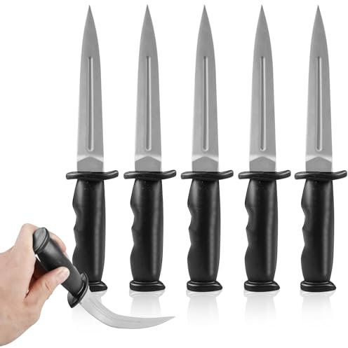 HOMURY 5 Stück Gummi Kampfkunst Trainingsmesser, Rubber Training Knife, 25 cm Gummi Trainingsmesser, Gefälschte Messer, Training Knife, Gefälschtes Scherzmesser(Silber Grau)
