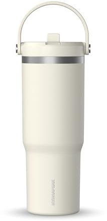 Hydrapeak Nomad Trinkbecher mit Griff und Trinkhalm-Deckel, auslaufsicher, doppelt isoliert, 950 ml, Edelstahl, Elfenbein