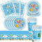 Einschulung Partygeschirr Set, Schulanfang Pappgeschirr mit Pappteller Teller Tassen Servietten Tischdecke, 10 Gäste Kinder Schulkind Schulstart Party Geschirr, Tischdekoration für Mädchen Jungen