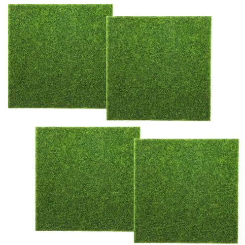 cobee Lot de 4 pelouses artificielles pour jardin miniature - 15 x 15 cm - Tapis de jardin miniature - Mousse artificielle - Décoration de jardin - Décoration miniature - Maison de lutin