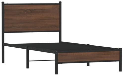 vidaXL Bettgestell, Metallbett Bett mit Kopfteil, Bettrahmen mit Lattenrost, Einzelbett für Schlafzimmer, Metall Braun Eichen-Optik 75x190cm