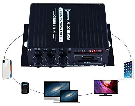 Yctze 400W 2x200W Stereo HiFi Car Home Subwoofer Amplificatore Audio Amp Altoparlante Audio Bluetooth EDR Audio Design LED Amplificatori Elettronica Automobilistica (Black)