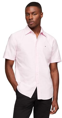 Tommy Hilfiger Chemise boutonnée Oxford à manches courtes pour homme, Rose classique/carreaux, XX-Large