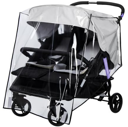 Bemece Housse de pluie pour poussette double côte à côte, universelle Housse de pluie pour poussette double pour jumeaux Poussette Pram Buggy, Protection contre la pluie, le vent