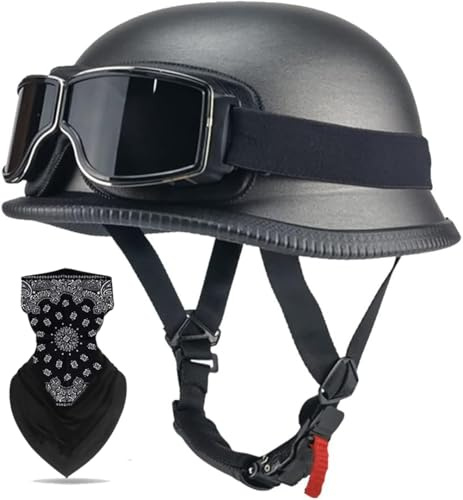 Labzaa Vintage Deutsche Motorrad Halbschalenhelm mit ECE, Retro Half Öffnen Jethelm mit Schutzbrille für Bike Cruiser Chopper Moped Scooter ATV Männer und Frauen Helm E L