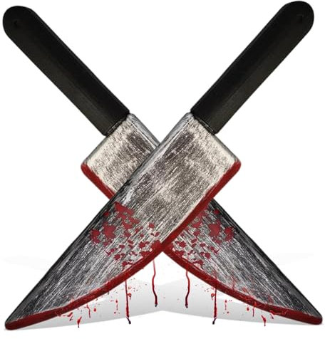 Couteau d'Halloween 2pcs Faux sanglants réalistes Couteau en plastique 15x3 pouces Couteau de pochette à main le couteau de jouet décoratif pour la fête, la farce, le cosplay, les décorations.