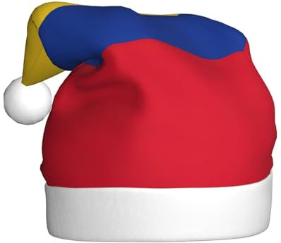 JIPOFD Weihnachtsmütze mit Kolumbien-Flagge, Weihnachtsmütze für Erwachsene für Damen und Herren, weich und bequem, verdickte Nikolausmütze