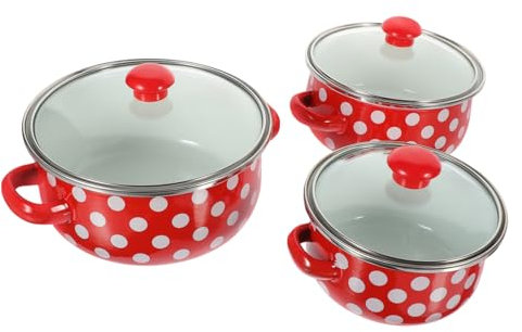 SECFOU 1set Enamel Sauce Pot Cooking Pan with Double Ears Lid for Sauces Soups and Instant Noodles Easy to Clean Versatile Kitchen Cookware