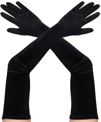 Schwarz Handschuhe Lang Damen Elegant 1920s Style Samthandschuhe Halloween Party Kostüm Damen Länger für Brauthandschuhe Maskerade Opernhandschuhe Hochzeit