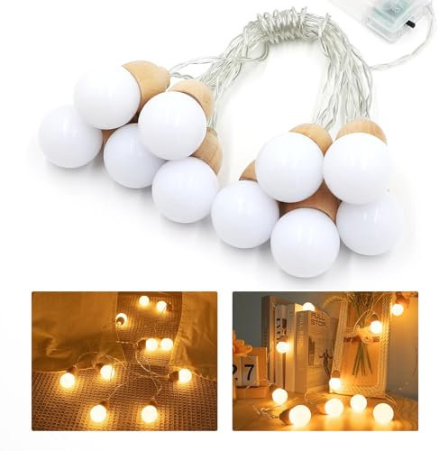 Bigzom Lichterkette innen, Lichterkette Batterie 2M 10 Lichter Ball Warmweiße batteriebetrieben Mit Zeitsteuerungsfunktion, Lichterkette kugeln Batterie- Ø30mm je Kugel Kugel