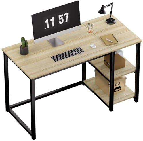 WOHOMO Computer Desk 120cm with 2-Tier Shelves Sturdy Home Office Desk with Large Storage Space Modern Gaming Desk Study Workstations Laptop Table, Oak