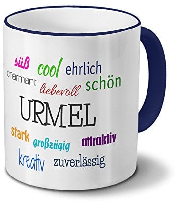 printplanet Tasse mit Namen Urmel - Motiv Positive Eigenschaften - Namenstasse, Kaffeebecher, Mug, Becher, Kaffeetasse - Farbe Blau